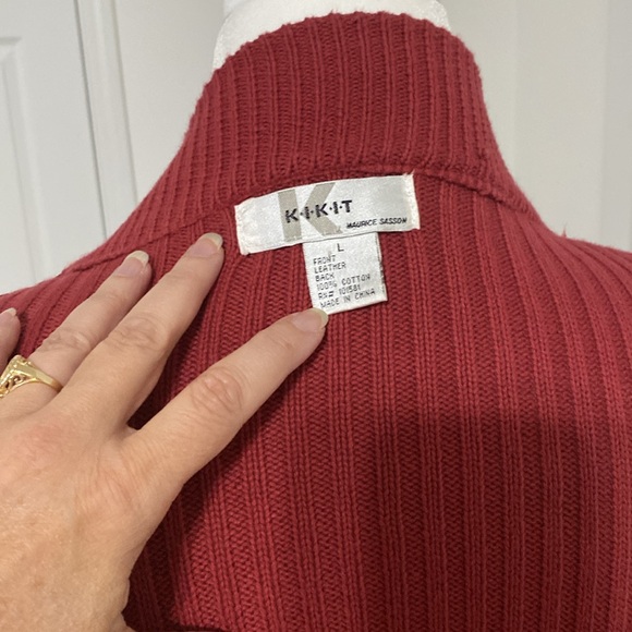 Vintage Red Leather Front, Sweater Jacket ❤️ - Picture 8 of 11